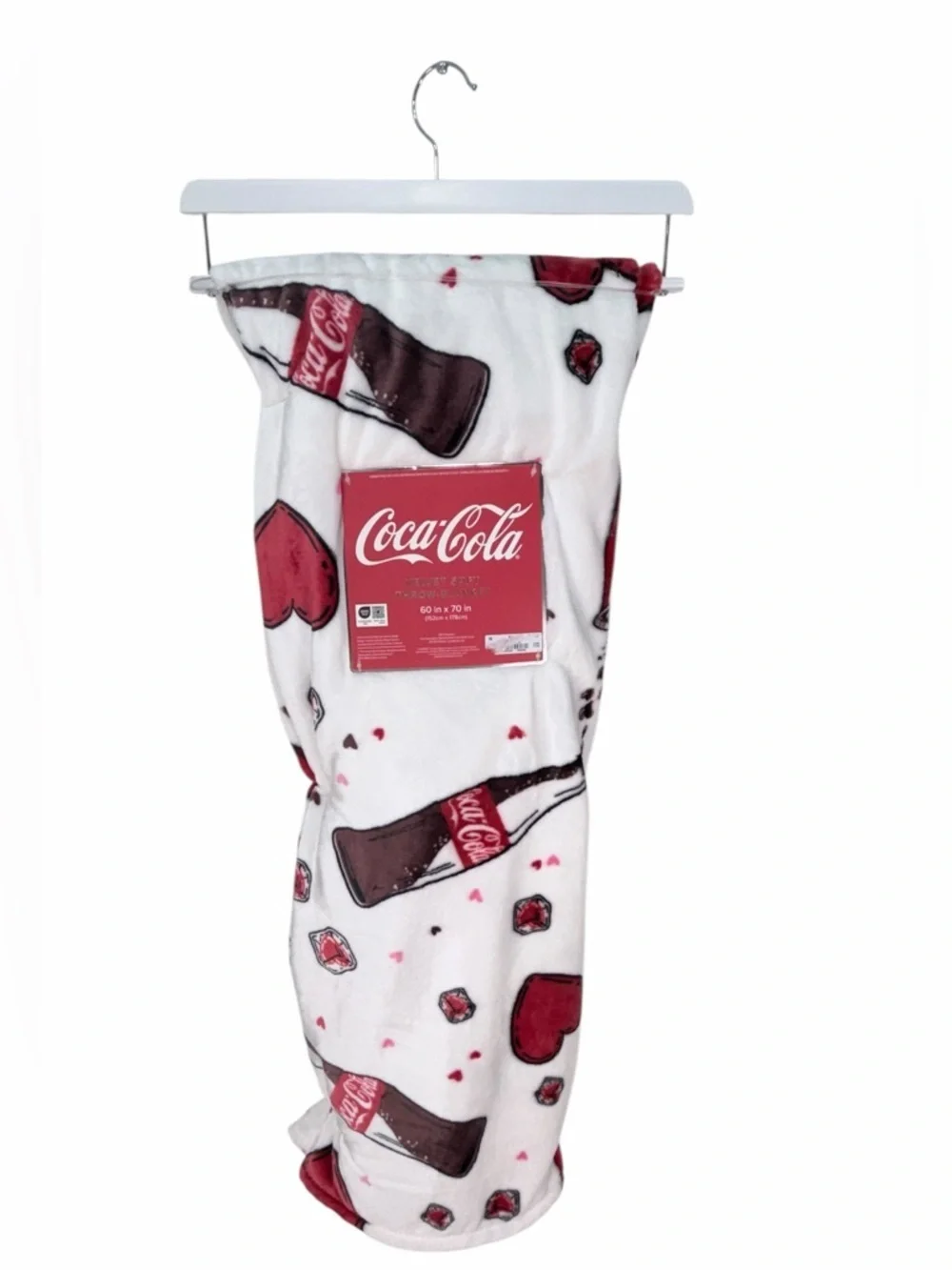 Coca Cola Velvet Soft Throw Blanket 60 x 70 Plush Coke Bottle Heart Pattern NWT